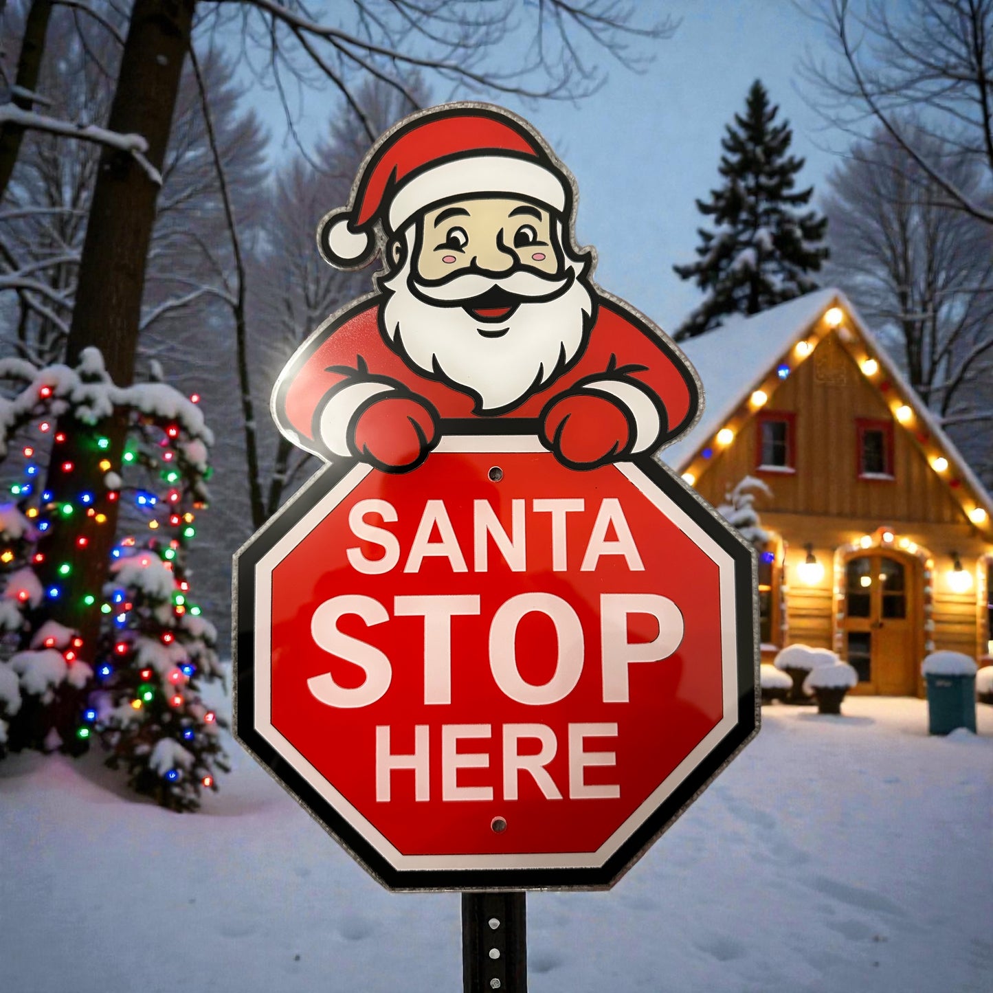 Premium Handcrafted “Santa Stop Here” Sign